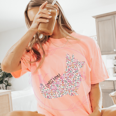 Corgi Mom Floral Comfort Colors T-Shirt